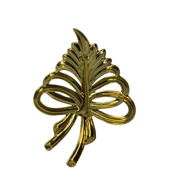 Vintage Goldtone Brooch Leaf Bouquet Bow 2 1/4"h Statement - Picture 7 of 7